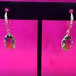 Green and Blue Cubic Zirconia Drop Earrings